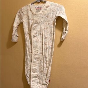 Magnetic Me Cream Baby Gown with Blue and Brown Prints